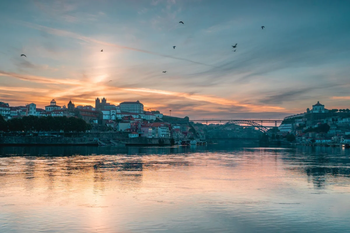 Scenic view of the Douro River at sunset in Porto
