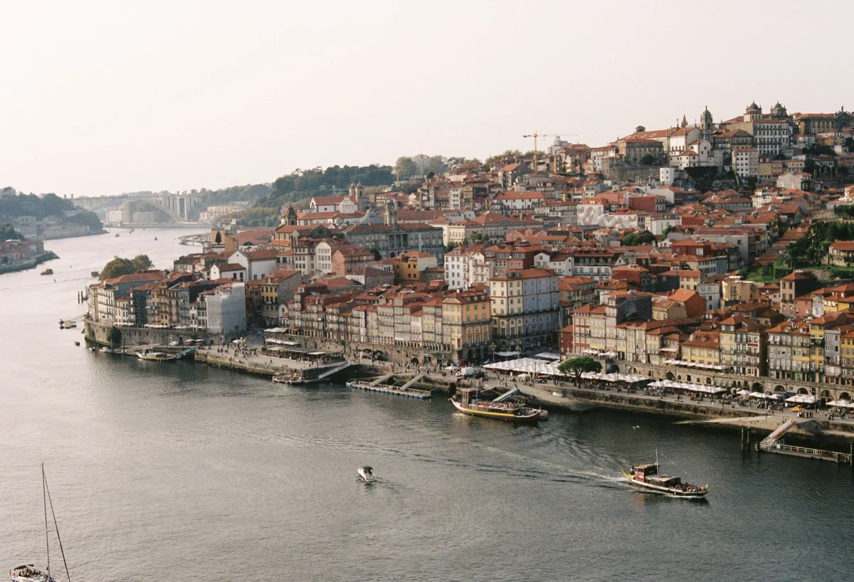 Scenic view of Porto's Douro riverside at sunset