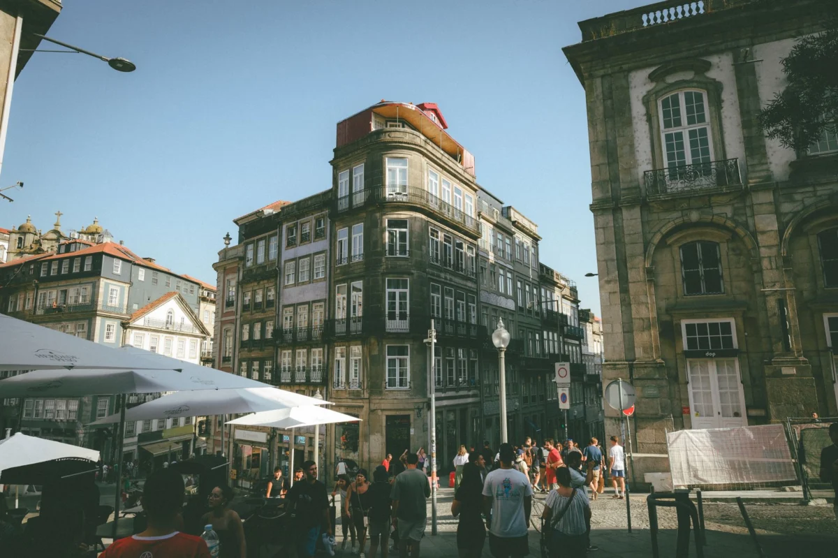 View of colorful Ribeira streets in Porto, Portugal