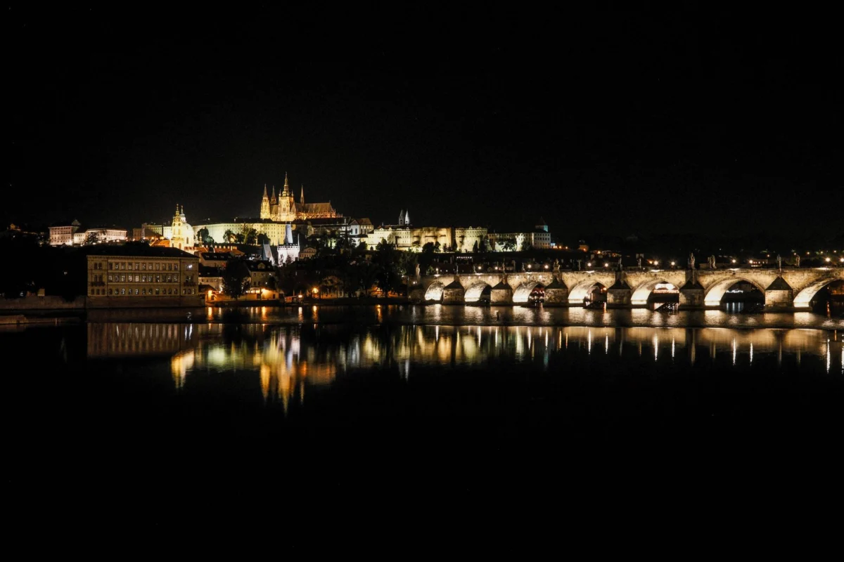 Romantic night view of Prague Castle, iconic skyline