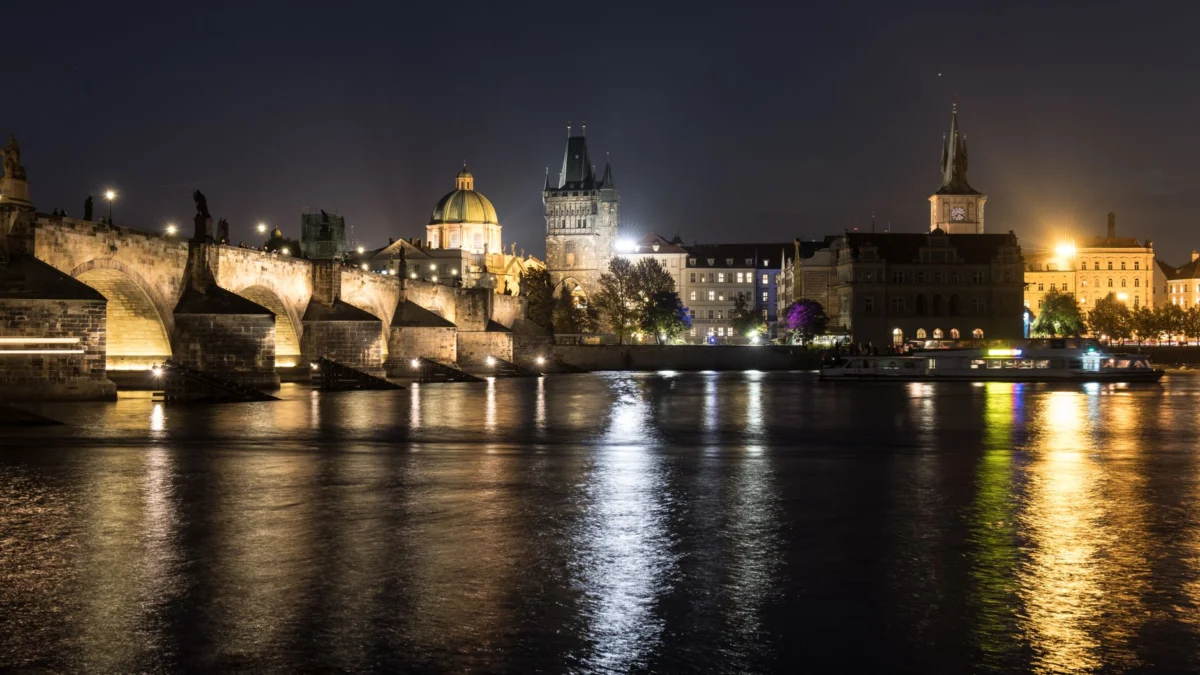 Night view of Prague's Charles Bridge, perfect for romantic walks