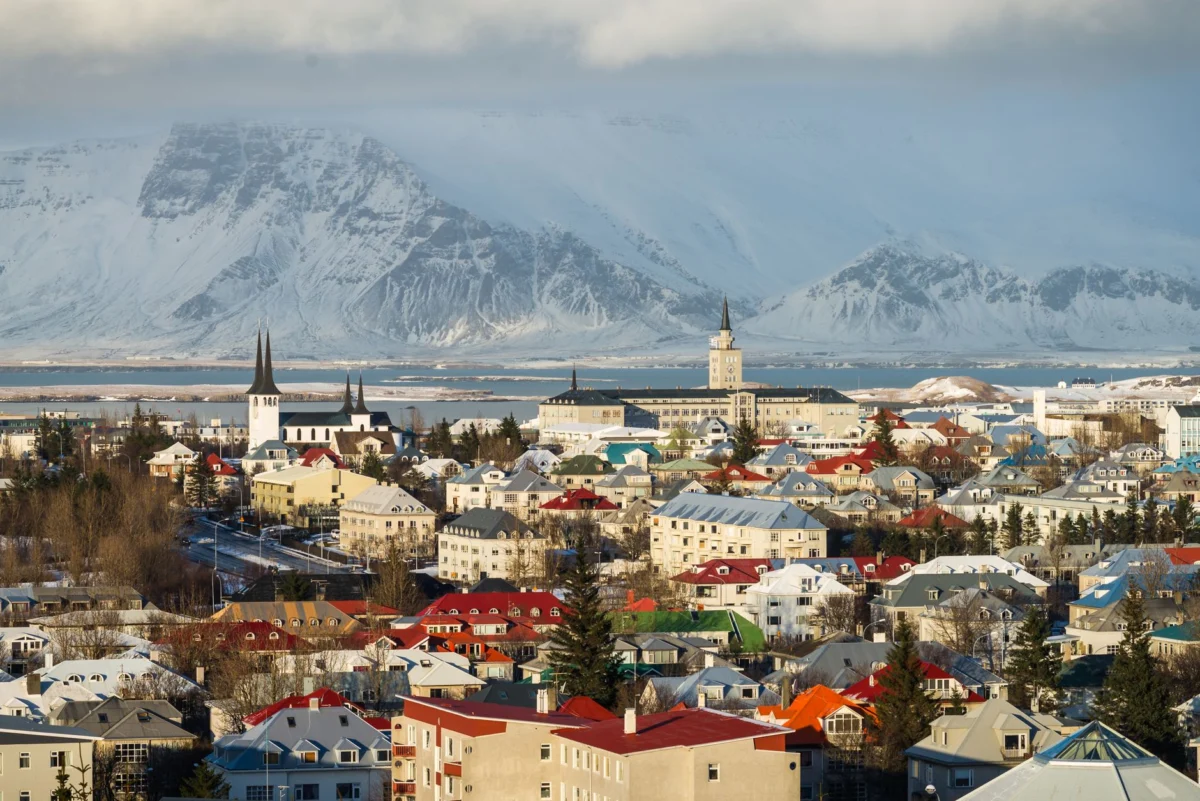 View of Reykjavik's skyline from a historical neighbourhood
