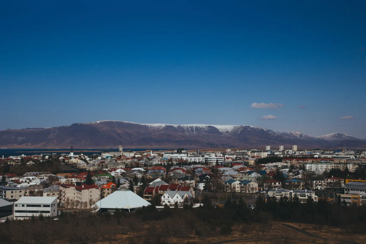 A stunning view of Reykjavik's skyline featuring the iconic Hallgrímskirkja