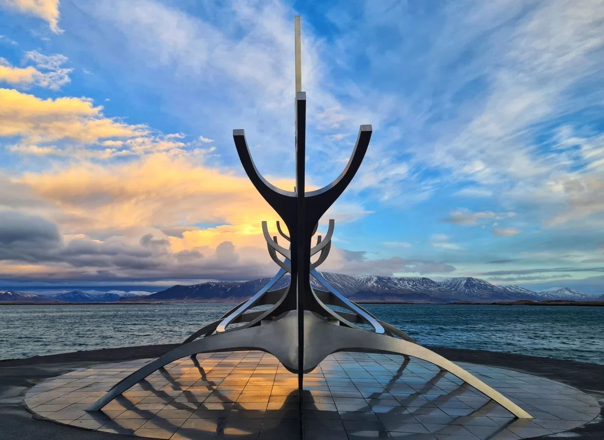 Romantic sunset view over Reykjavik’s waterfront