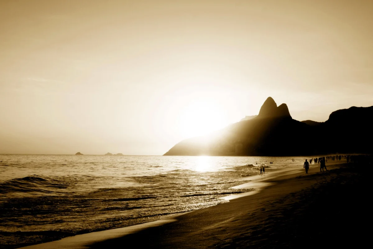 Romantic sunset view over Rio de Janeiro's Copacabana Beach