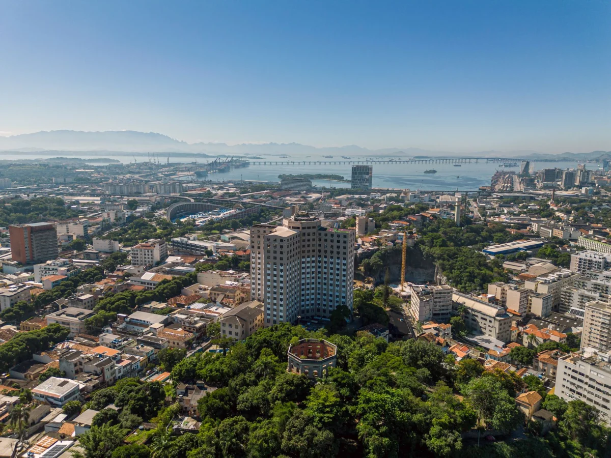 Panoramic view of Rio de Janeiro's skyline with iconic landmarks
