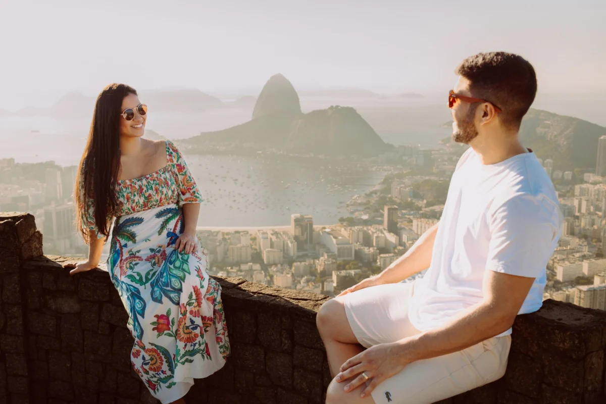 Romantic view of Rio de Janeiro skyline at sunset
