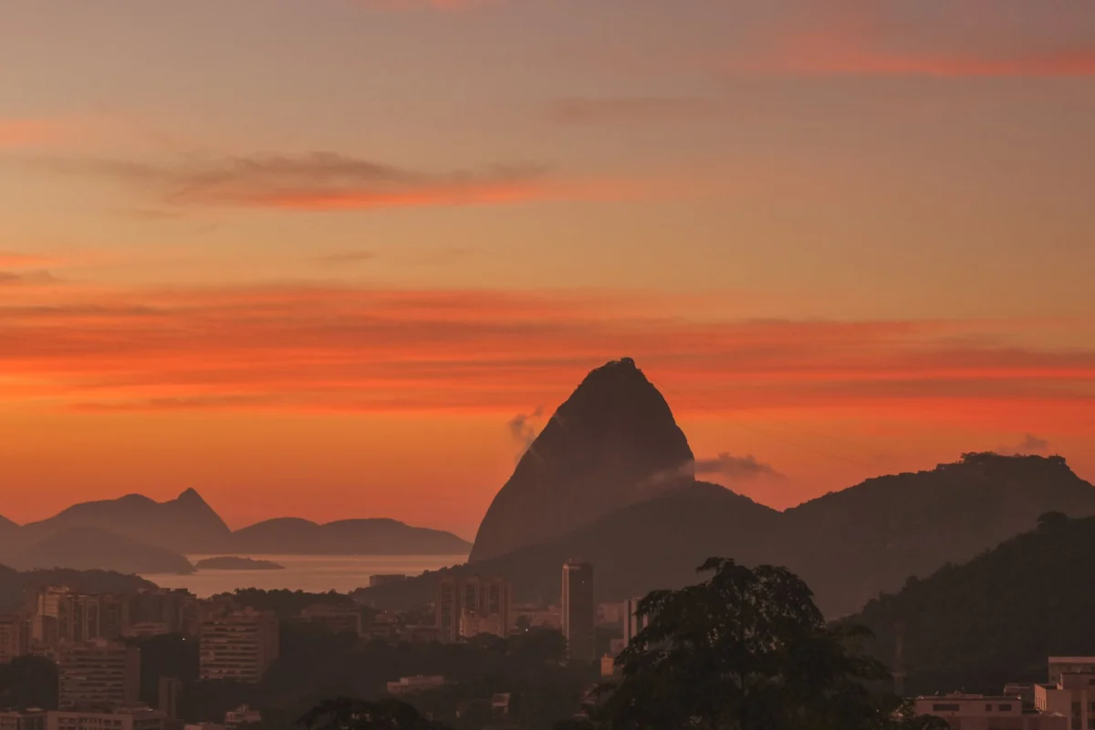 Romantic sunset view over Rio de Janeiro's iconic skyline