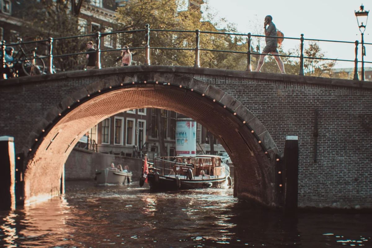 Amsterdam night skyline with romantic canal view