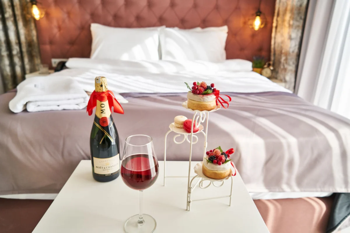 A beautifully decorated romantic hotel room in Athens
