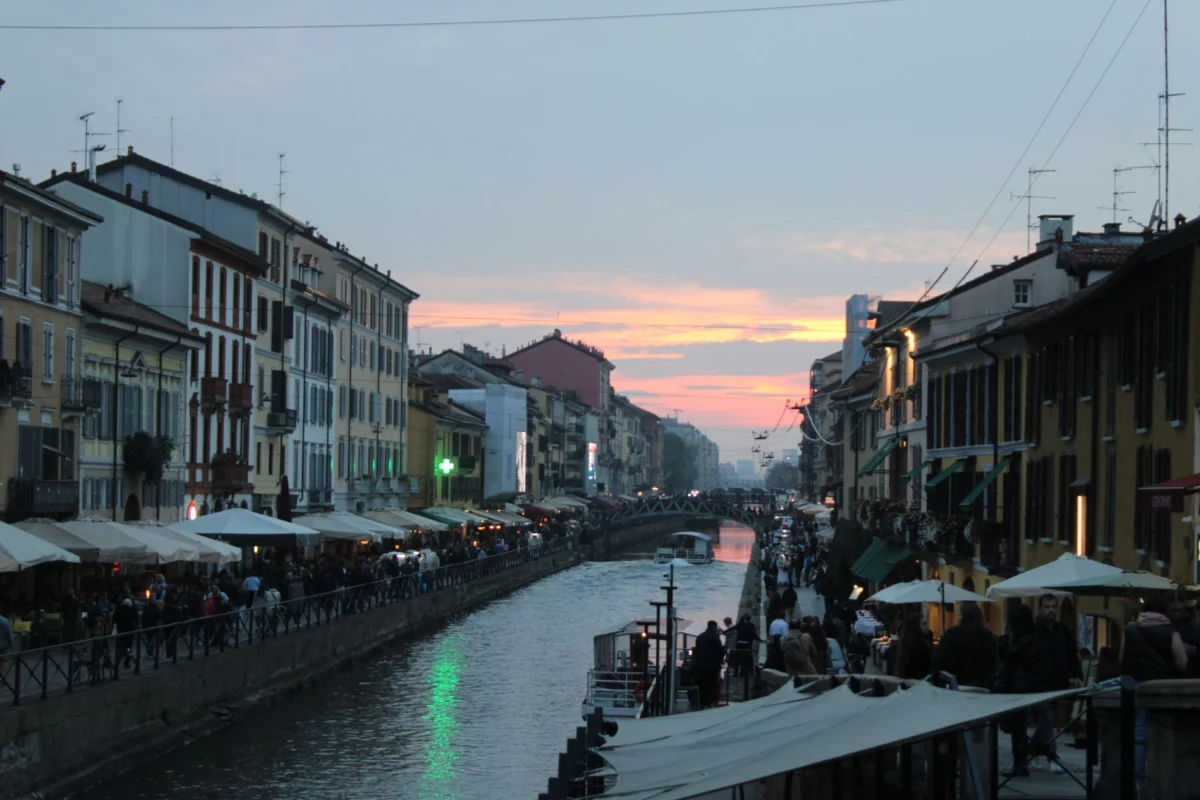 Romantic view of Milan's skyline at sunset