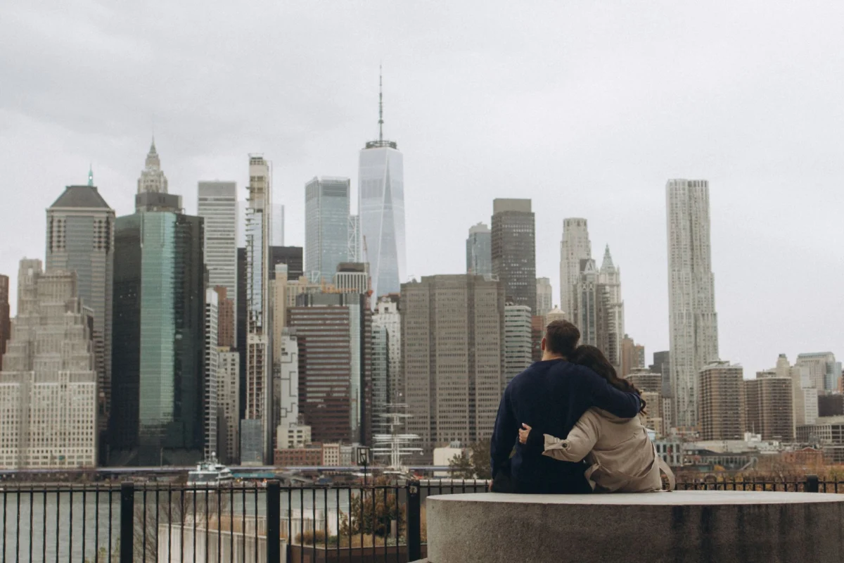 Romantic New York skyline at sunset