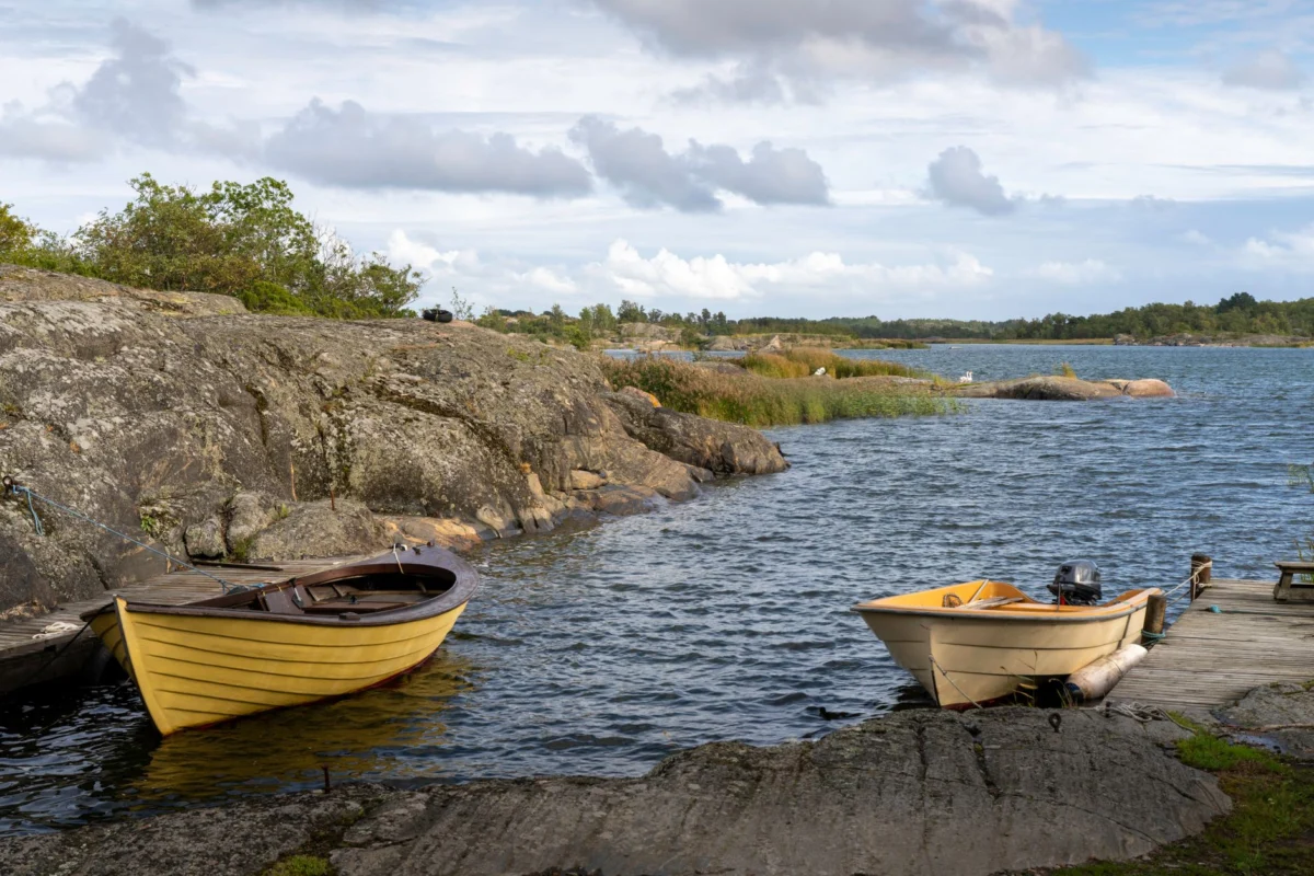 Scenic view of romantic riverside in Turku with sunset