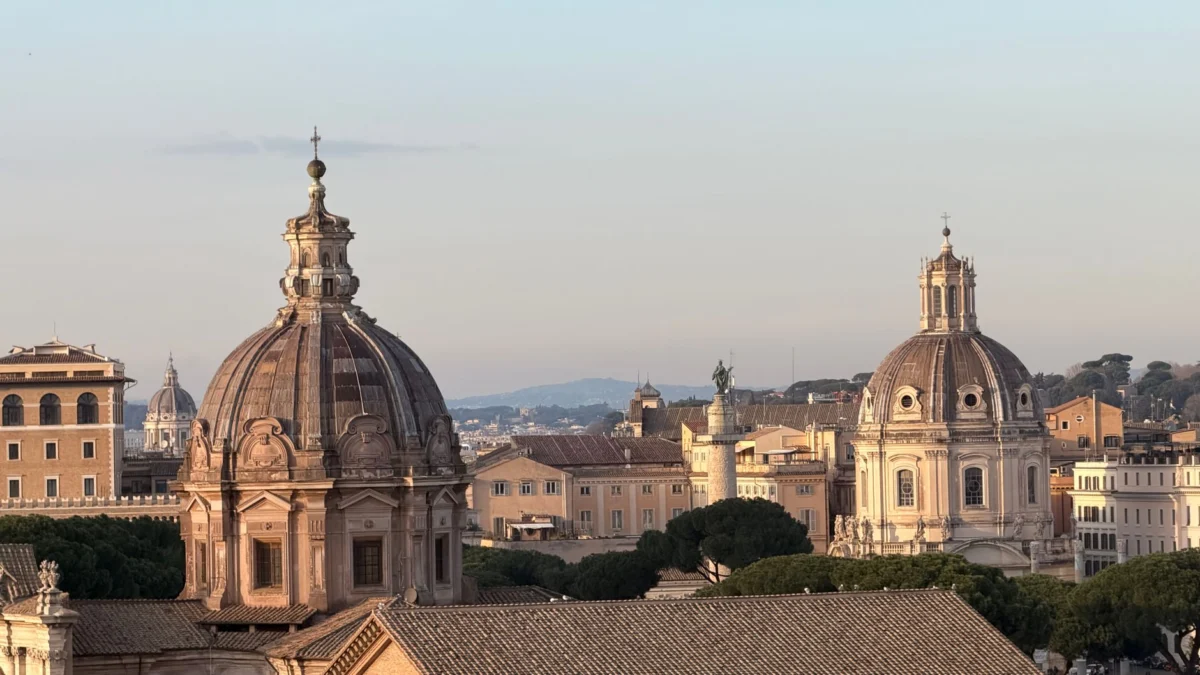 A picturesque view of the Rome skyline with iconic landmarks