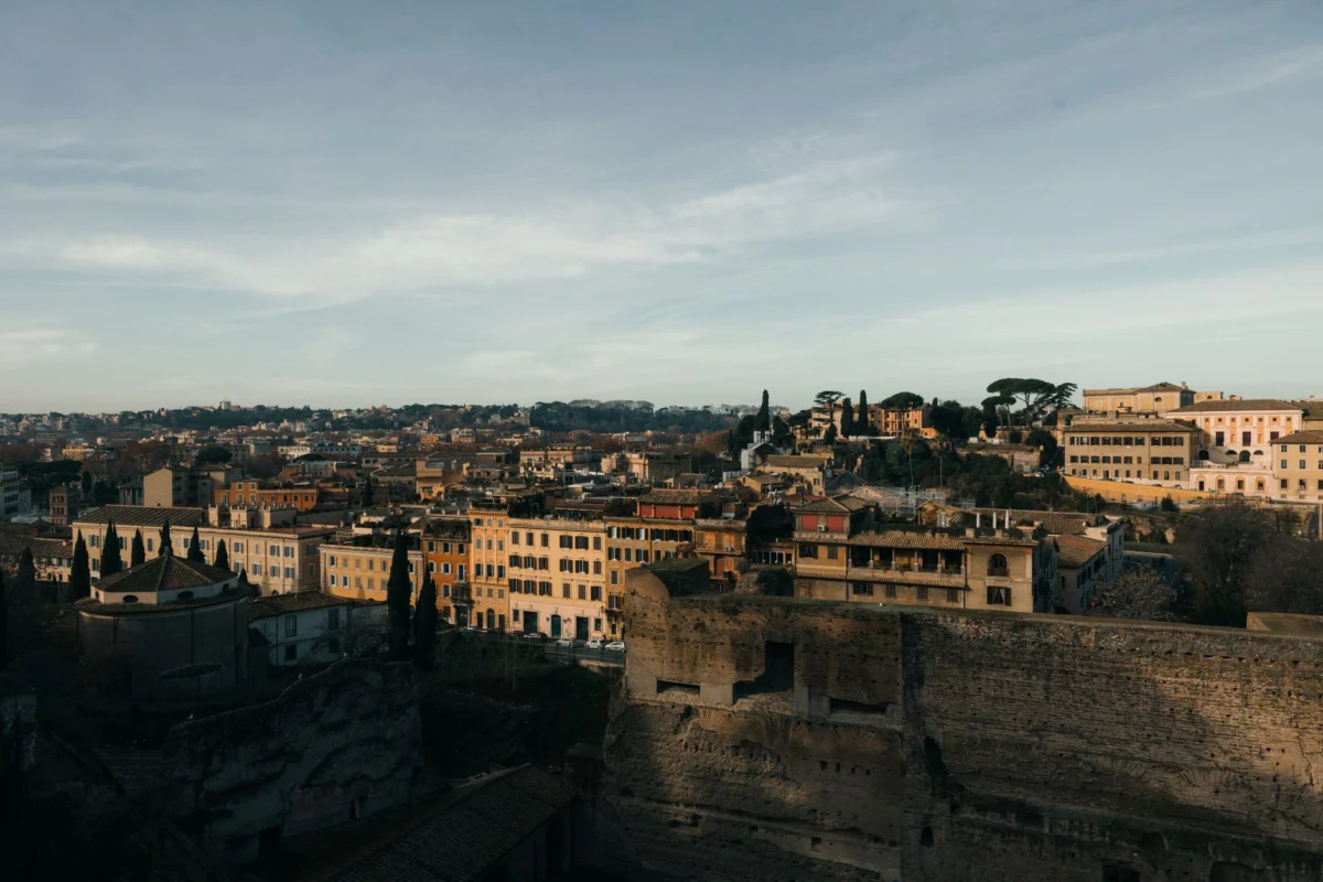 Sunset view over Rome with iconic architecture