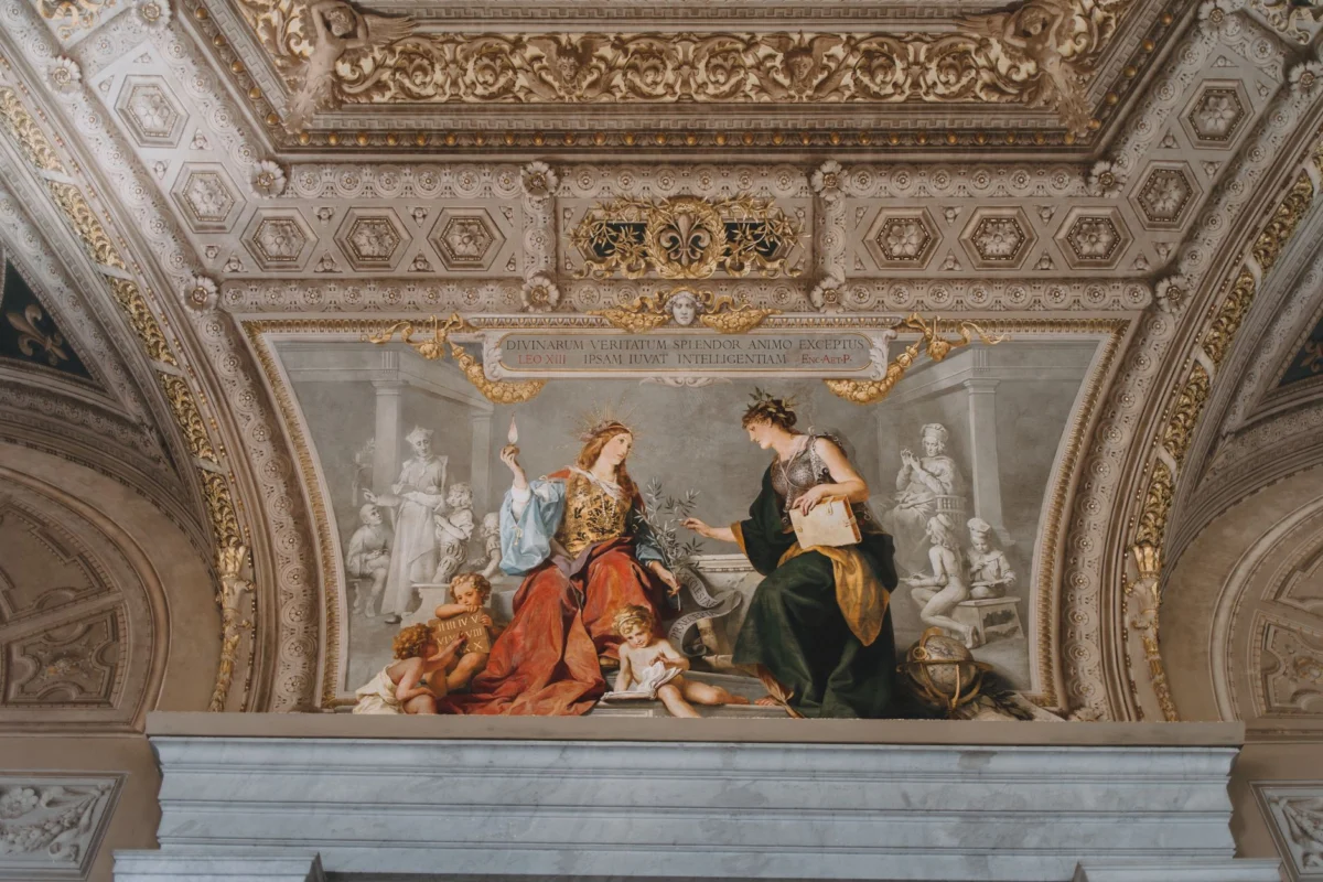 Romantic hotel room with historical decor in Rome