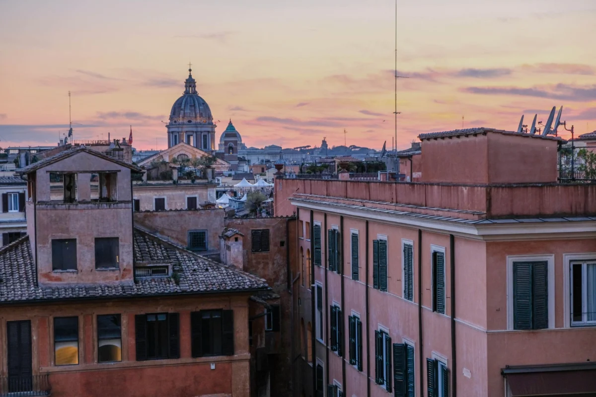 Skyline view of a romantic hotel in Rome