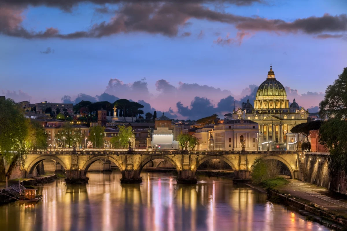 Romantic aerial view of Rome with iconic landmarks