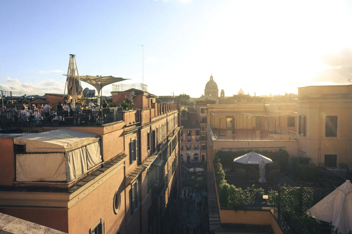 Romantic sunset view over Rome's rooftops