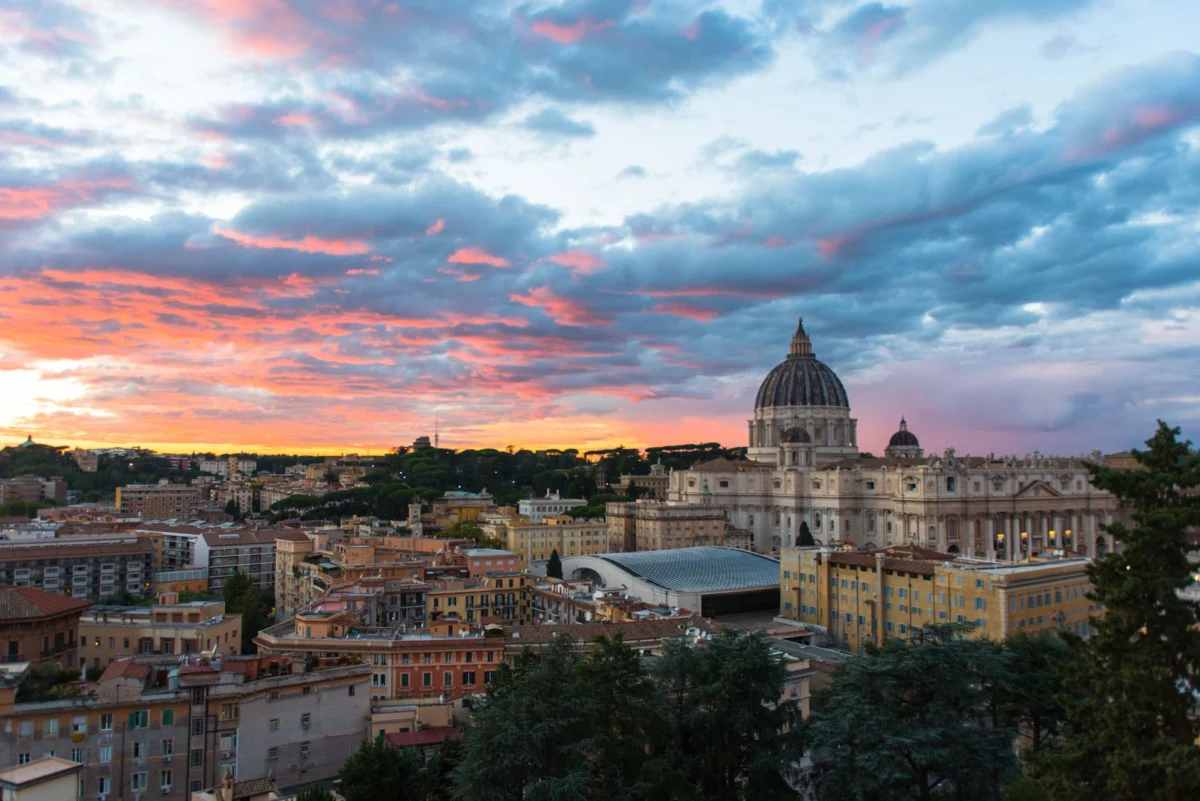 Rome skyline view at sunset with iconic architecture