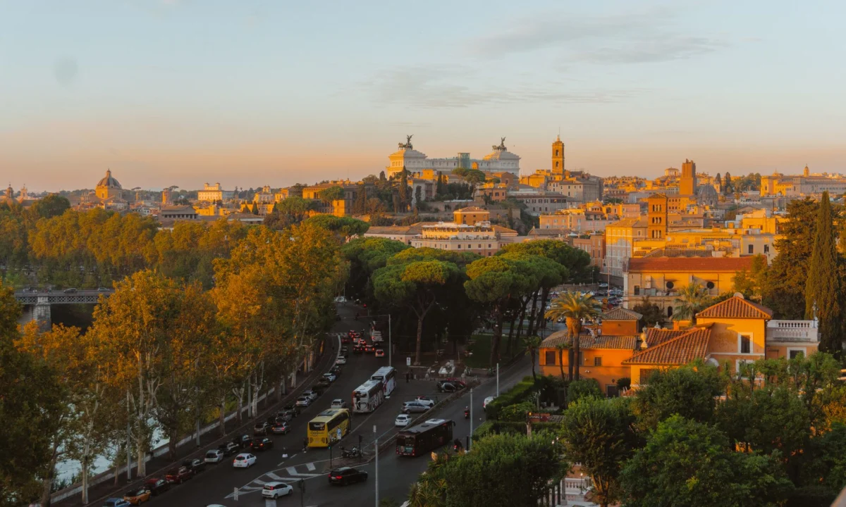 Beautiful sunset view over the iconic Rome skyline