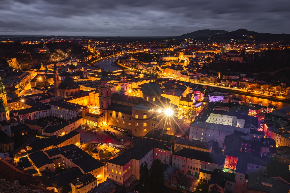 Salzburg skyline at sunset, perfect for romantic retreats
