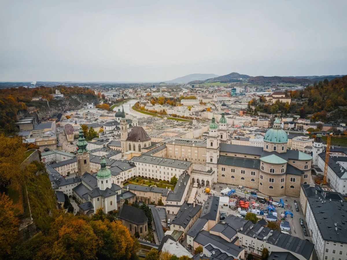Panoramic view of Salzburg's iconic skyline with the Alps in the background