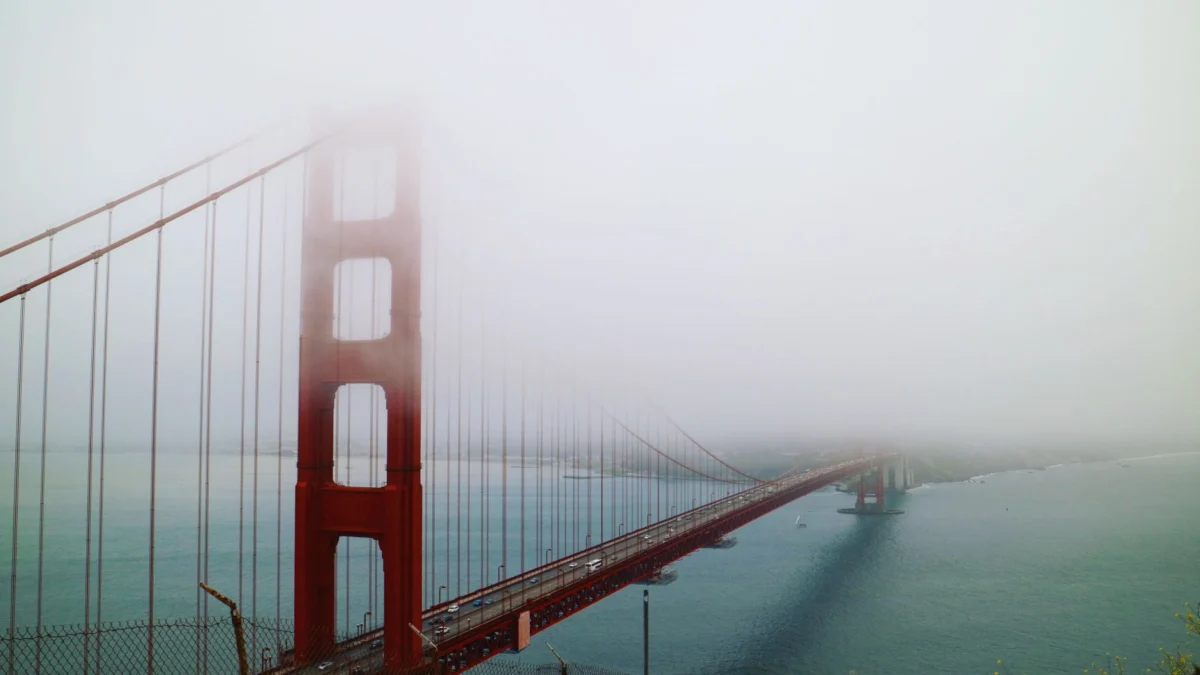 Golden Gate Bridge viewed from a safe area in San Francisco