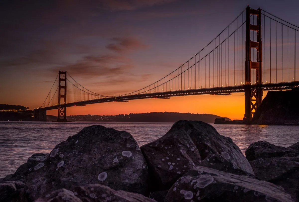 Golden Gate Bridge in San Francisco at sunset