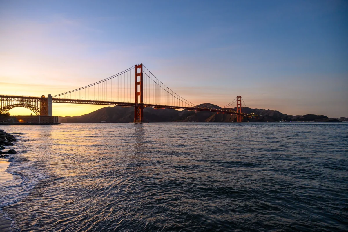 Golden Gate Bridge at sunset in San Francisco