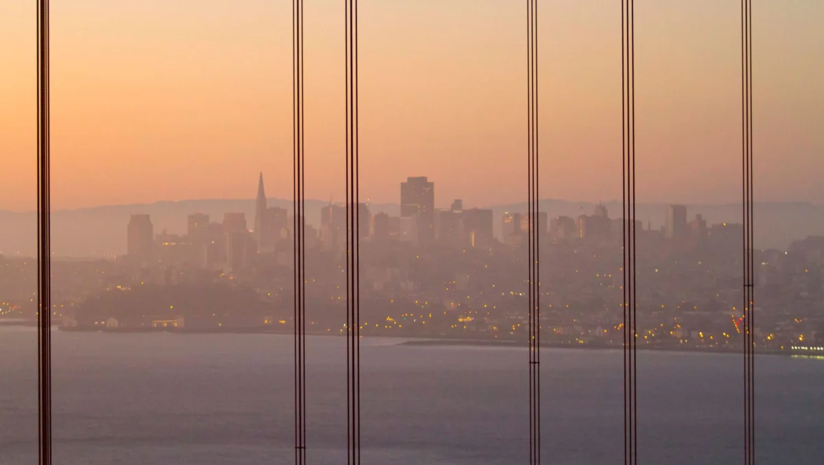 Golden Gate Bridge at sunset viewed from San Francisco