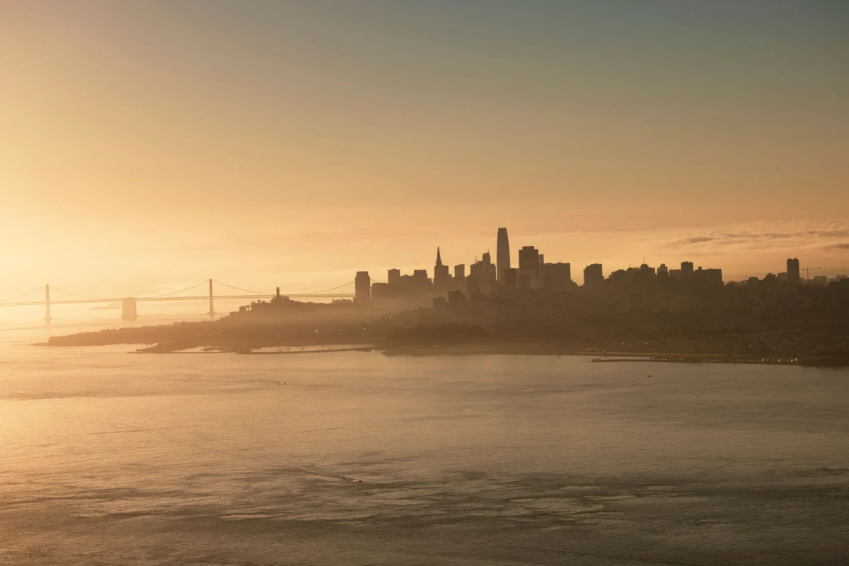 The iconic San Francisco skyline with a view of the Golden Gate Bridge