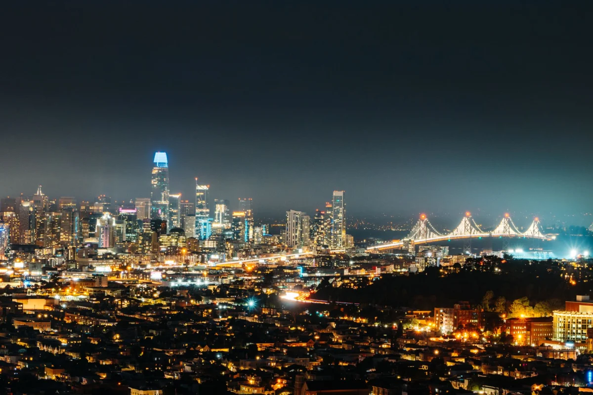 Romantic view of the San Francisco skyline at night
