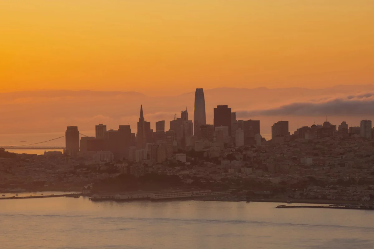 Scenic view of San Francisco skyline at sunset