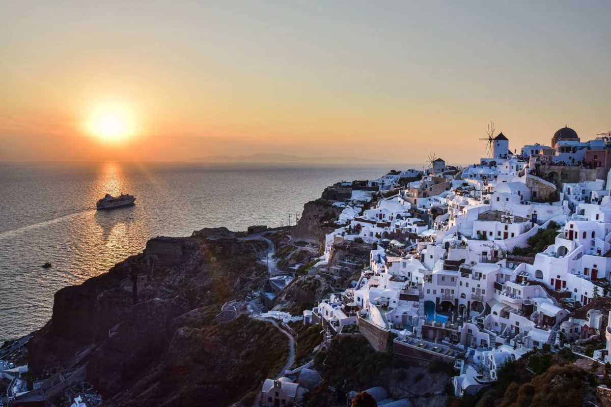 Stunning Santorini skyline at sunset showcasing the nightlife atmosphere