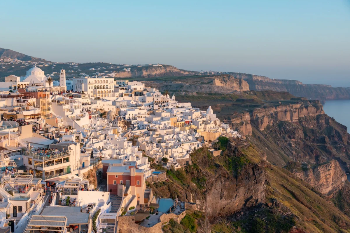 Breathtaking sunset view over Santorini's iconic skyline