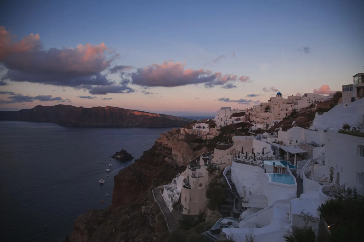 Stunning sunset view of Santorini's iconic skyline