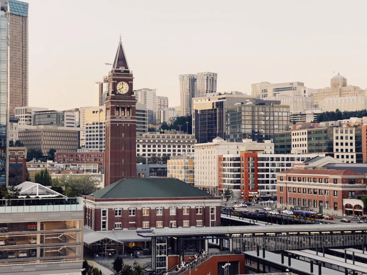 View of Seattle skyline featuring historic architecture