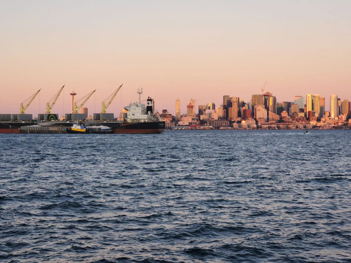 Seattle skyline at sunset with vibrant colors