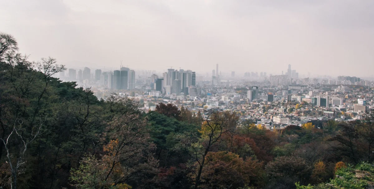 Panoramic view of Seoul's iconic skyline at sunset