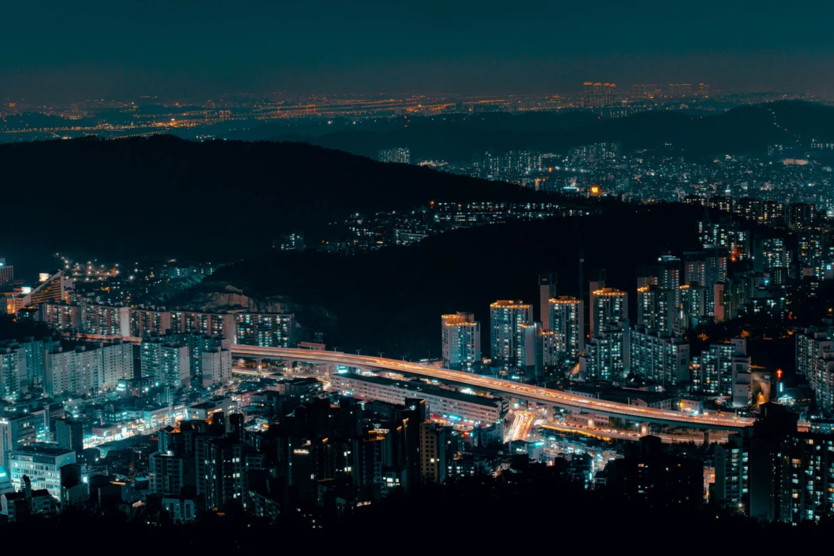 Night view of the Seoul city skyline with iconic landmarks