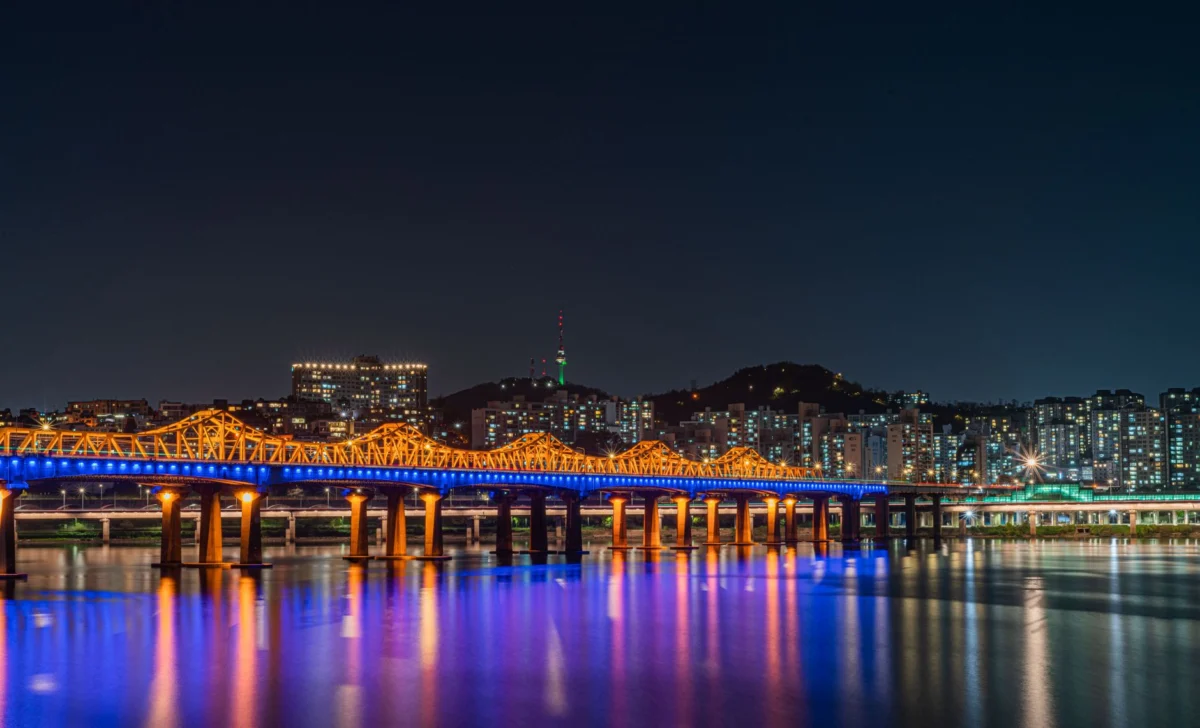 A nighttime view of Seoul's vibrant skyline