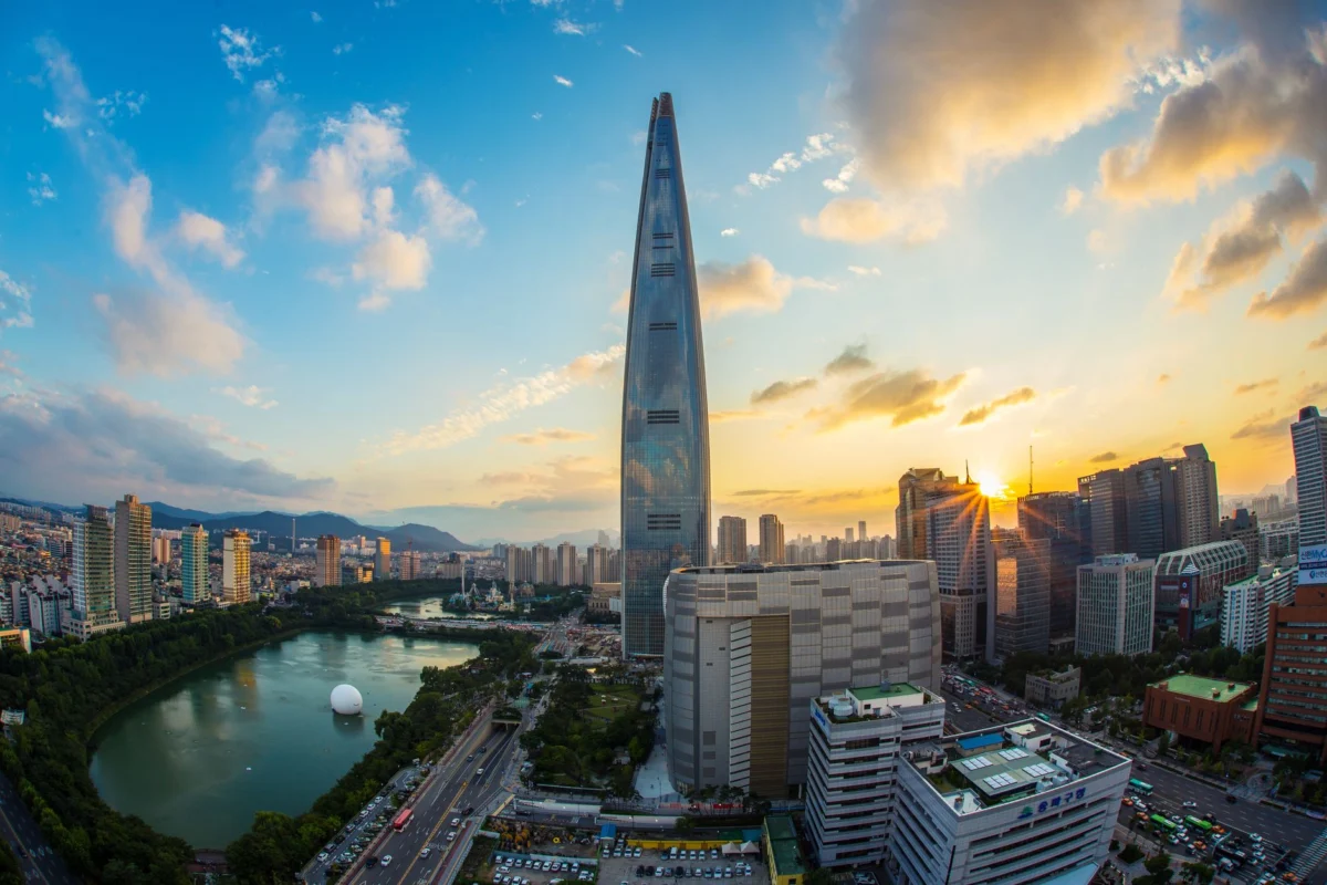 Panoramic view of Seoul skyline during sunset