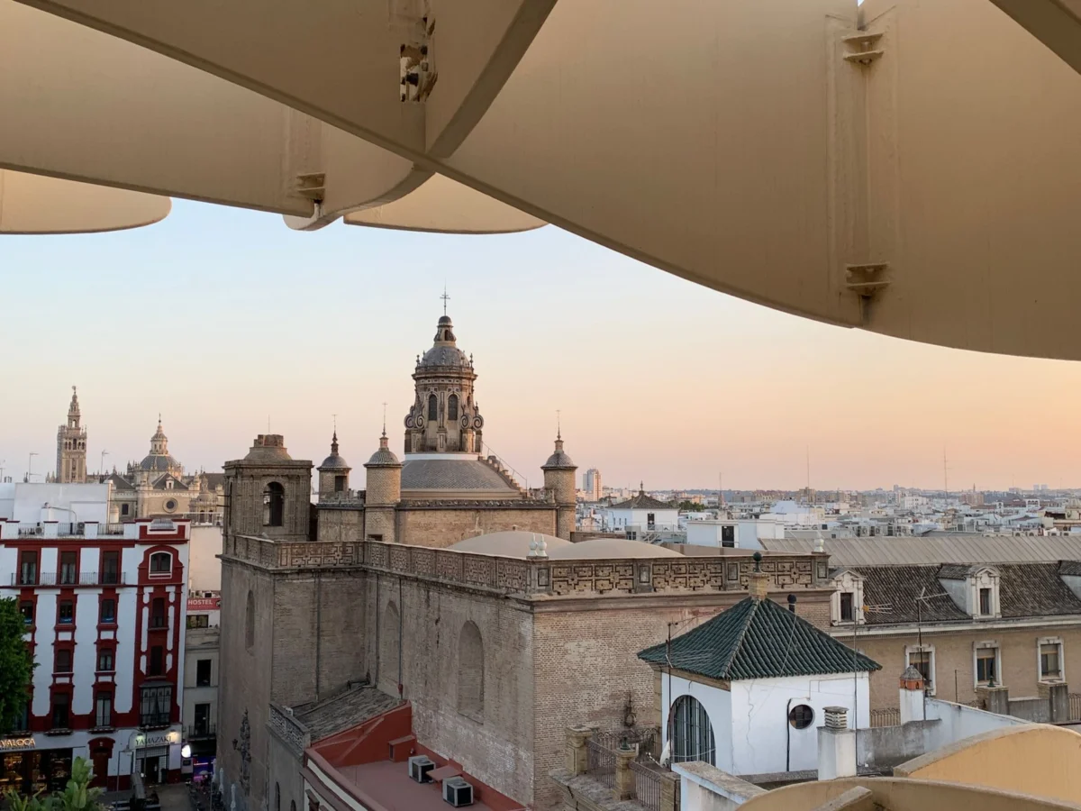 Seville's iconic cathedral silhouette at sunset