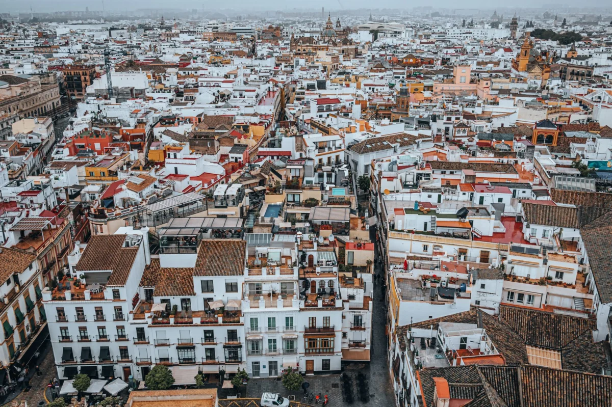 Romantic evening view of Seville's skyline