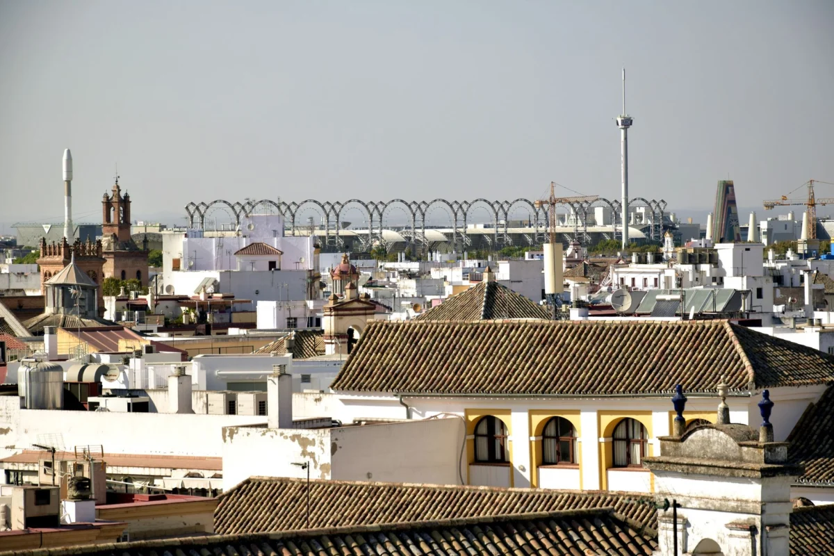 Panoramic view of a romantic rooftop in Seville, Spain