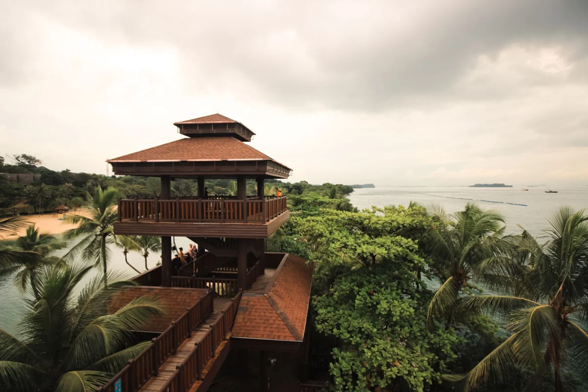Aerial view of a Singapore family-friendly resort with water park