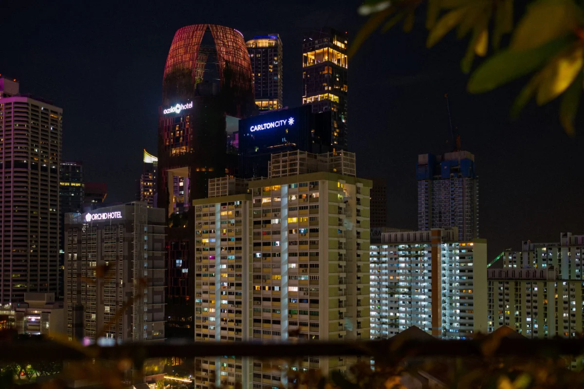 Serene view of Singapore city skyline from a boutique hotel
