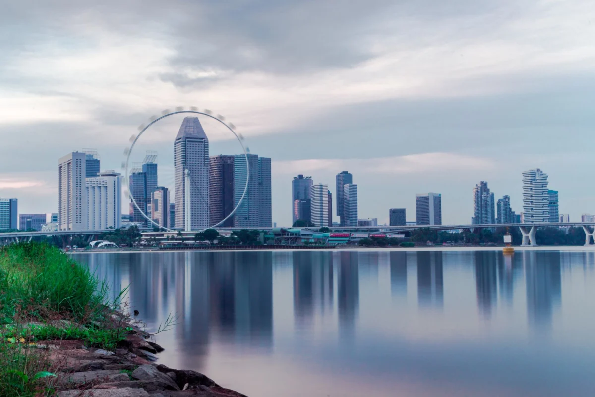 Stunning view of Marina Bay skyline in Singapore at sunset