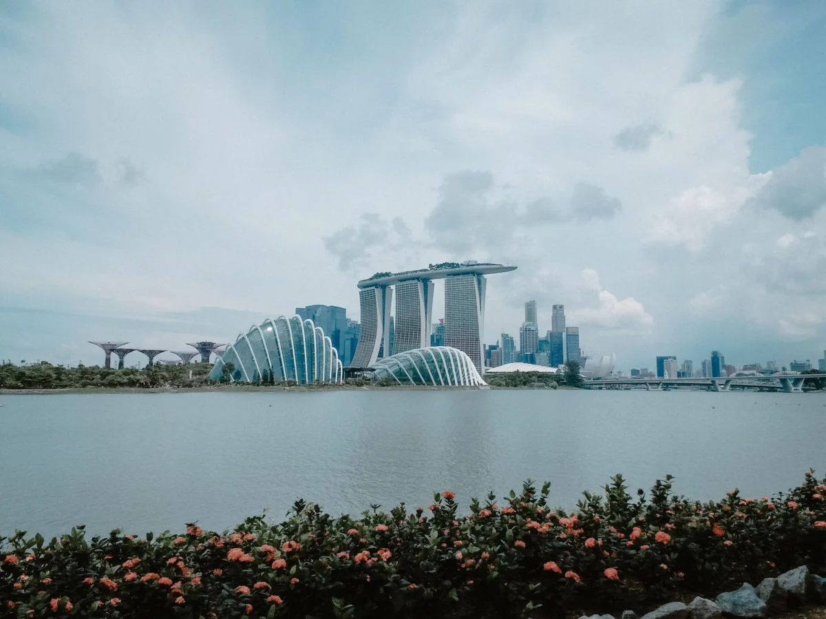 Singapore skyline at Marina Bay with iconic buildings